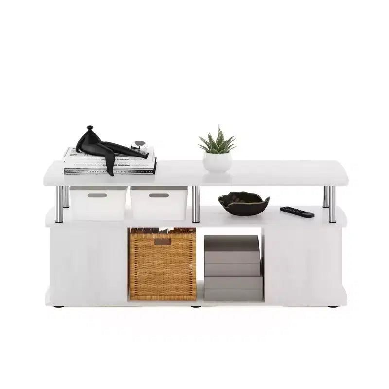 Furinno Modern TV Stand Media Entertainment Center for TV's up To 50 w/Open Storage Compartment for Living Room&Bedroom,White Oak
