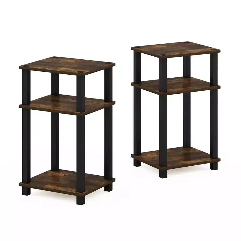 Furinno 2PCS 3-Tier Industrial Accent End Table Sofa Side Table Nightstand W/Open Bookshelf for Living Room&Home Office&Study&Bedroom,Amber Pine/Black
