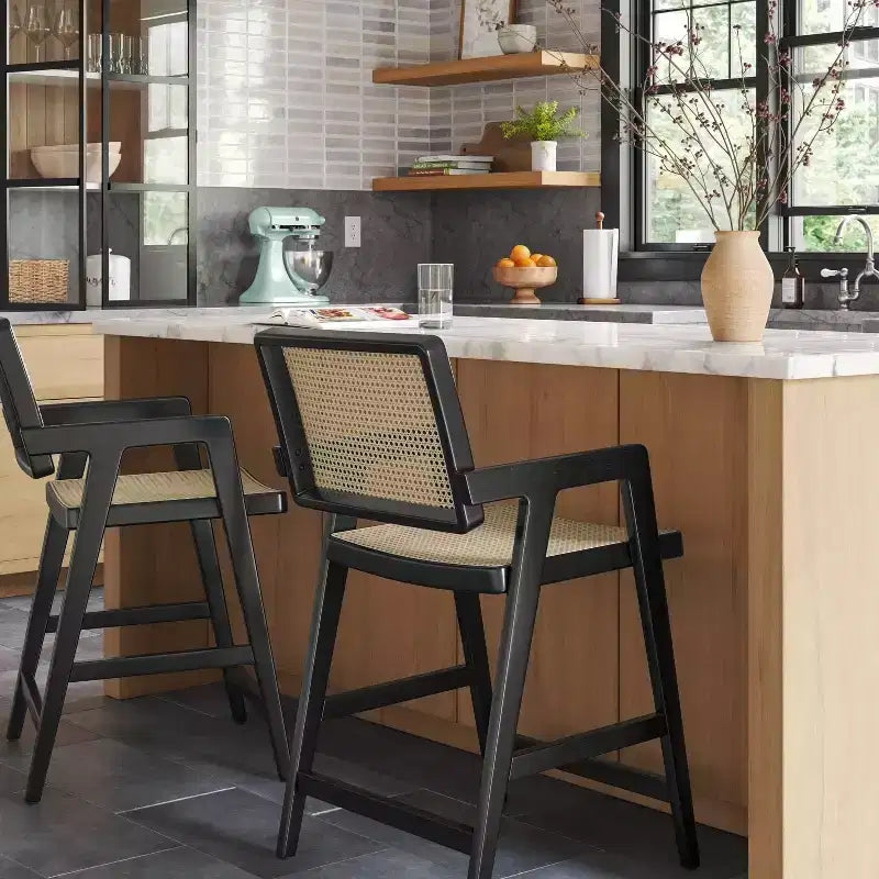 Wood Framed Woven Panel Counter Height Barstool - Threshold