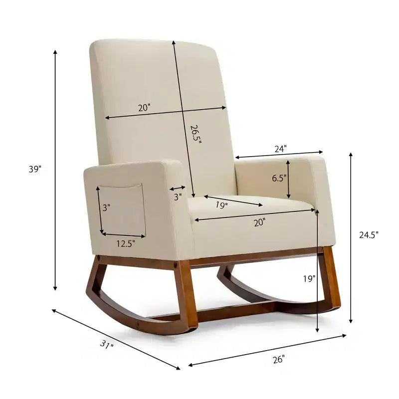 Costway Mid Century Retro Fabric Upholstered Rocking Chair Modern Armchair Beige\Gray