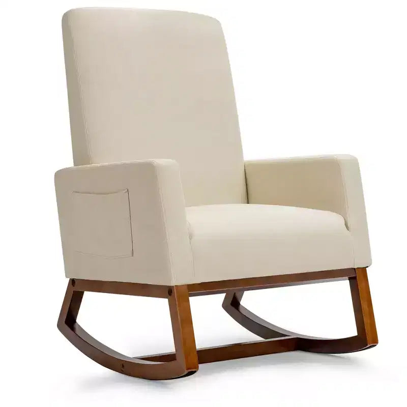 Costway Mid Century Retro Fabric Upholstered Rocking Chair Modern Armchair Beige\Gray