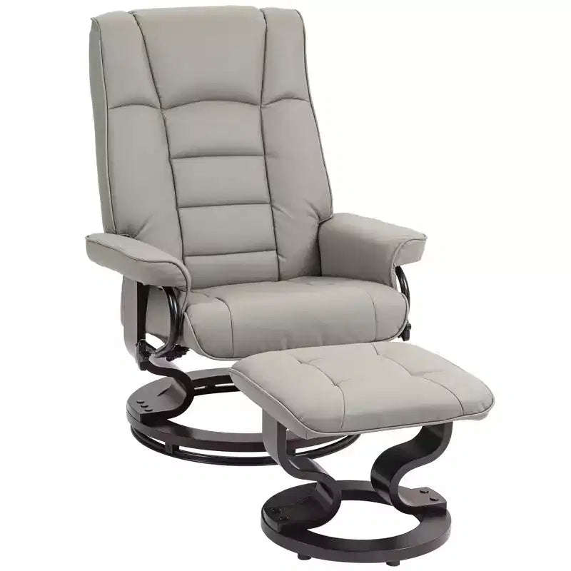 HOMCOM Swivel Recliner with Ottoman, Faux Leather Reclining Chair with High Back and Wood Frame for Living Room, Bedroom