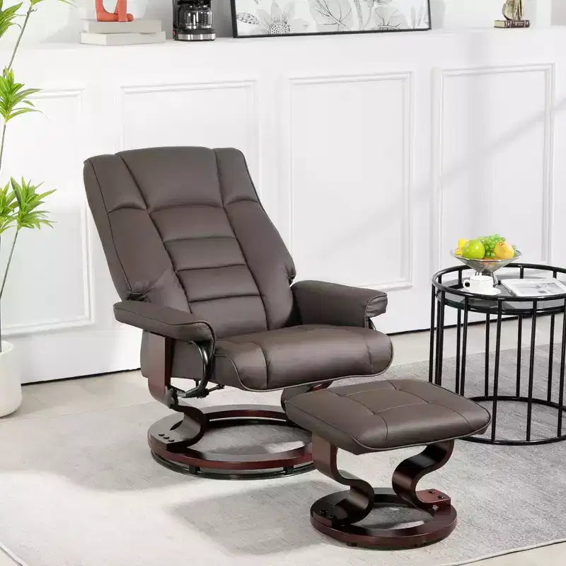 HOMCOM Swivel Recliner with Ottoman, Faux Leather Reclining Chair with High Back and Wood Frame for Living Room, Bedroom