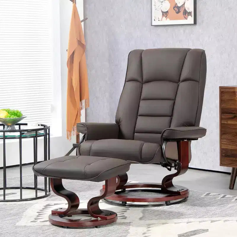 HOMCOM Swivel Recliner with Ottoman, Faux Leather Reclining Chair with High Back and Wood Frame for Living Room, Bedroom