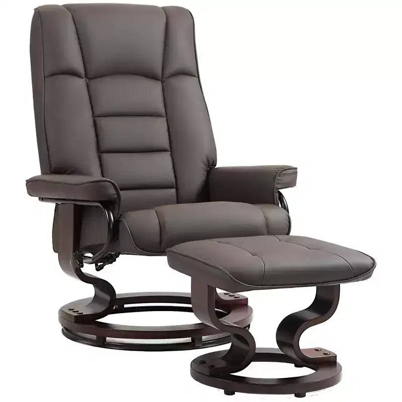HOMCOM Swivel Recliner with Ottoman, Faux Leather Reclining Chair with High Back and Wood Frame for Living Room, Bedroom