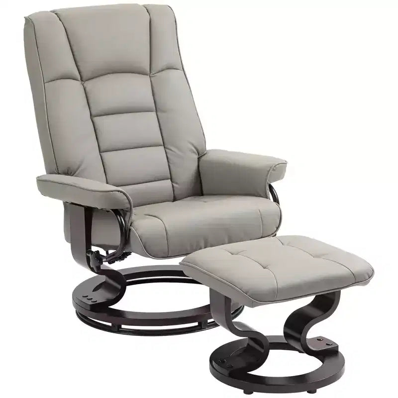 HOMCOM Swivel Recliner with Ottoman, Faux Leather Reclining Chair with High Back and Wood Frame for Living Room, Bedroom