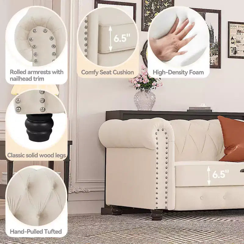 60 in. Velvet Beige Couches 2-Seater Loveseat for Living Room Furniture Sets-Morden Fort
