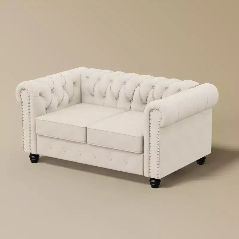 60 in. Velvet Beige Couches 2-Seater Loveseat for Living Room Furniture Sets-Morden Fort