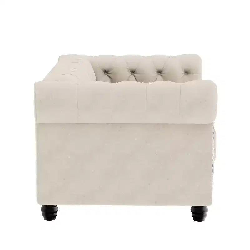60 in. Velvet Beige Couches 2-Seater Loveseat for Living Room Furniture Sets-Morden Fort