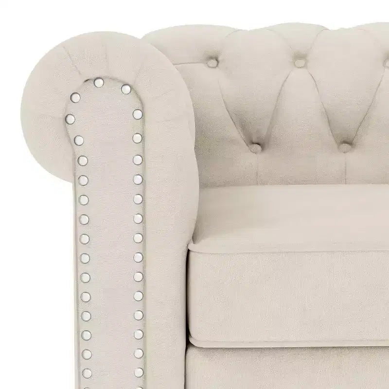 60 in. Velvet Beige Couches 2-Seater Loveseat for Living Room Furniture Sets-Morden Fort