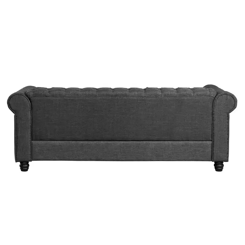 Linen Chesterfield Sofa with Button Tufted, Nailhead, and Solid Wood Legs for Living Room-Morden Fort