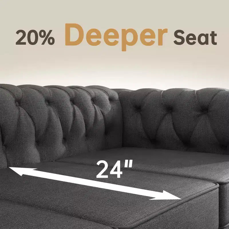 Linen Chesterfield Sofa with Button Tufted, Nailhead, and Solid Wood Legs for Living Room-Morden Fort