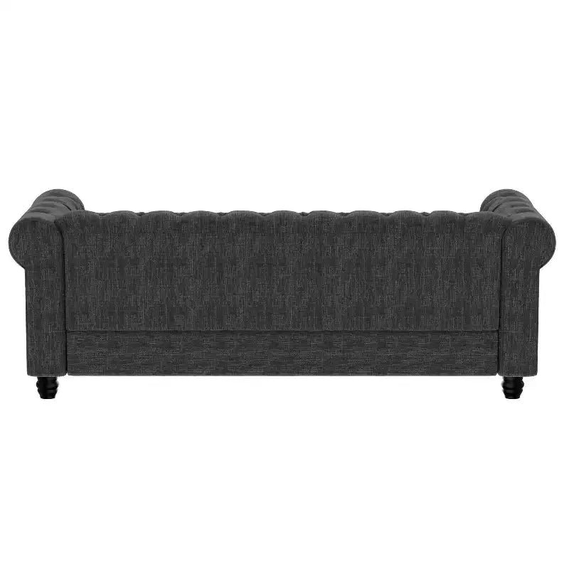 Linen Chesterfield Sofa with Button Tufted, Nailhead, and Solid Wood Legs for Living Room-Morden Fort
