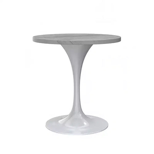 LeisureMod Verve 27 Round Dining Table - Modern Resin Top with White Steel Pedestal Base Accent Side Table for Kitchen and Home